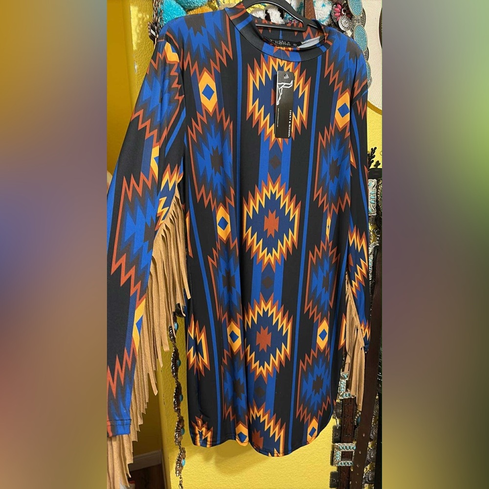 Aztec Pattern Long Sleeve Dress
